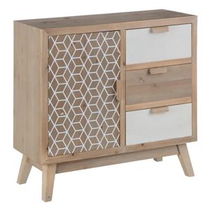 LOLAhome Cómoda geométrica blanca y natural de madera de 76x30x72 cm