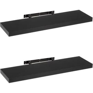 LOLAhome Set de 2 estantes de pared flotantes de MDF negro de 80x24x4 cm