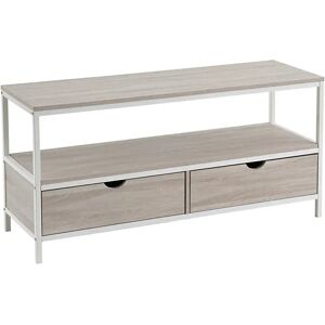 LOLAhome Mueble TV de 120cm blanco y natural con 2 cajones