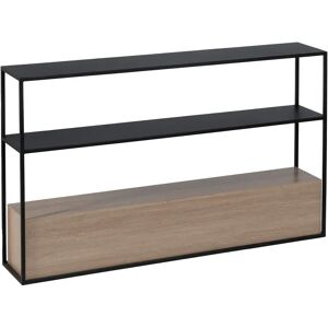 LOLAhome Consola cubo negra y natural de metal y madera de 122x22x75 cm