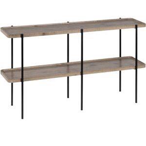 LOLAhome Consola de bandeja con estante de metal negro y madera natural de 120x30x70 cm