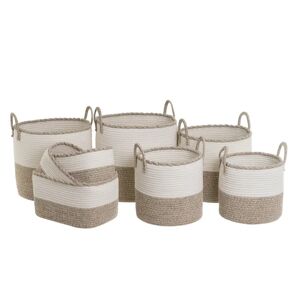 LOLAhome Set de 8 cestas de cuerda de algodón y poliéster blanco y gris con asas