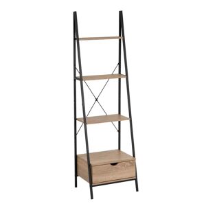 LOLAhome Estantería escalera con 1 cajón de madera y metal negro de 50x40x170 cm