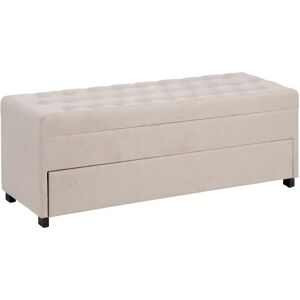 LOLAhome Banqueta baúl zapatero de tela y madera beige de 140x50x50 cm