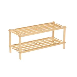 LOLAhome Zapatero de madera de abeto natural claro con 2 estantes de 64x26x29 cm