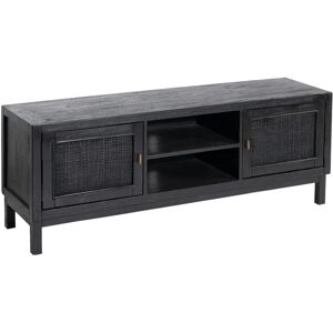 LOLAhome Mueble TV de madera de mindi negro con rejilla de 150x40x55cm