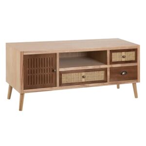 LOLAhome Mueble TV de madera y ratán natural con rejilla de 120x40x52 cm