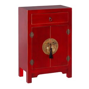 LOLAhome Mesilla de noche de 1 cajón y 2 puertas roja de madera