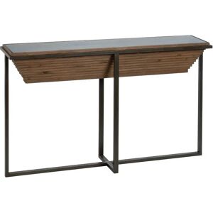 LOLAhome Consola tallada pirámide negra y natural de madera y metal de 134x32x83 cm