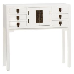 LOLAhome Consola con 6 cajones blanca de madera DM de 91x26x95 cm