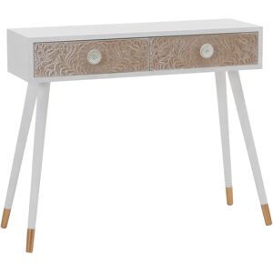 LOLAhome Consola grabada  blanca y natural de madera de pino de 90x28x77 cm