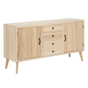 LOLAhome Aparador tallado geométrico natural claro de madera de álamo de 140x40x76 cm