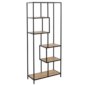 LOLAhome Estantería de 6 estantes de metal negro y tablero natural de 185 cm