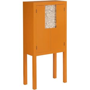 LOLAhome Armario de madera DM naranja con flores talladas de 60x30x130 cm