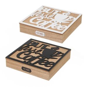 LOLAhome Set de 2 cajas de madera natural claro para cápsulas de café de 24x24x5 cm
