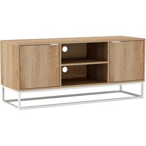 LOLAhome Mueble TV de metal y tablero beige cubo de 120x39x52 cm