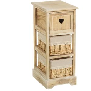 LOLAhome Cajonera beige de madera con 3 cajones de 63x26x32 cm