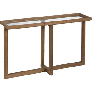 LOLAhome Consola bandeja natural madera y cristal templado de 120x33x75 cm