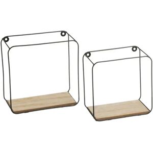 LOLAhome Set de 2 estantes cubo de metal y madera negros