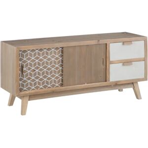 LOLAhome Mueble TV geométrico de madera blanco y natural de 120x34x54 cm