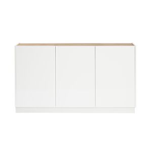 Miliboo Aparador 3 puertas lacado blanco brillo y diseño madera clara 155 cm NELIO