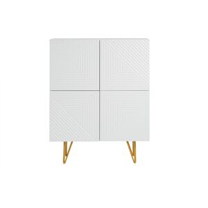 Miliboo Aparador alto de diseño con 4 puertas y grabados de metal blanco mate y dorado 86 cm OZEN