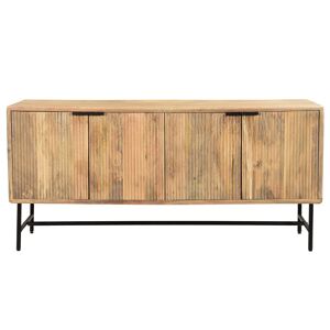 Miliboo Aparador de madera maciza de mango con grabados y metal negro, 4 puertas 160 cm MORISSON