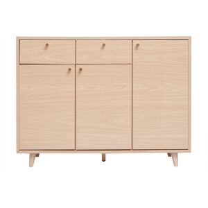 Miliboo Mueble de almacenaje de entrada con acabado de roble claro y metal dorado 110 cm SILVESTRE