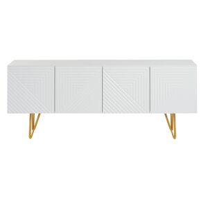 Miliboo Mueble TV de diseño 140 cm con grabados grabado de metal blanco y dorado OZEN