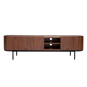 Miliboo Mueble TV de diseño en nogal oscuro y metal negro con almacenaje 180 cm SKYE