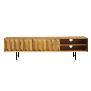 Miliboo Mueble TV de madera clara de mango macizo con grabado 160 cm AGRA