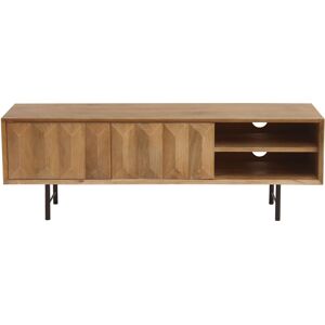 Miliboo Mueble TV de madera clara de mango macizo con grabado y metal negro 120 cm AGRA