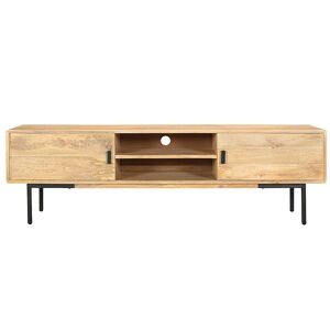 Miliboo Mueble TV de madera clara de mango macizo y metal negro 165 cm JUDE