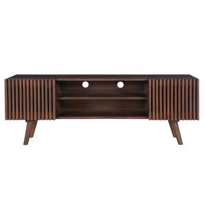 Miliboo Mueble TV de madera maciza de mango oscuro con puertas correderas 140 cm ALBA