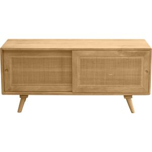 Miliboo Mueble TV de madera maciza de mango y caña de ratán 110 cm ACANGE