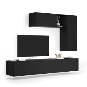 Mobili Fiver Composición de pared Easy para salón 6, color madera negra, 208x44x160 cm