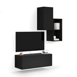 Mobili Fiver Composición de pared Iacopo para salón 2, color madera negra, 150x42x177 cm