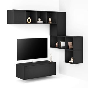 Mobili Fiver Composición de pared Iacopo para salón 8, color madera negra, 280x42x188 cm