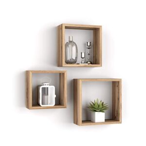 Mobili Fiver Set de 3 estantes de pared cuadrados Giuditta, color Madera rústica