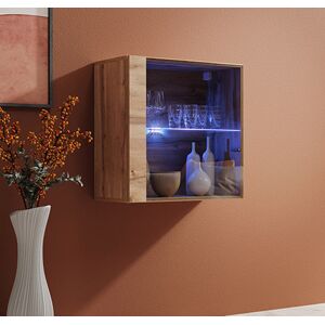 Vitrina colgante modelo Berit LD 60x60 en color roble con LED