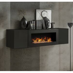 Armario colgante con chimenea  modelo Krista lumbre (160x40cm) en negro