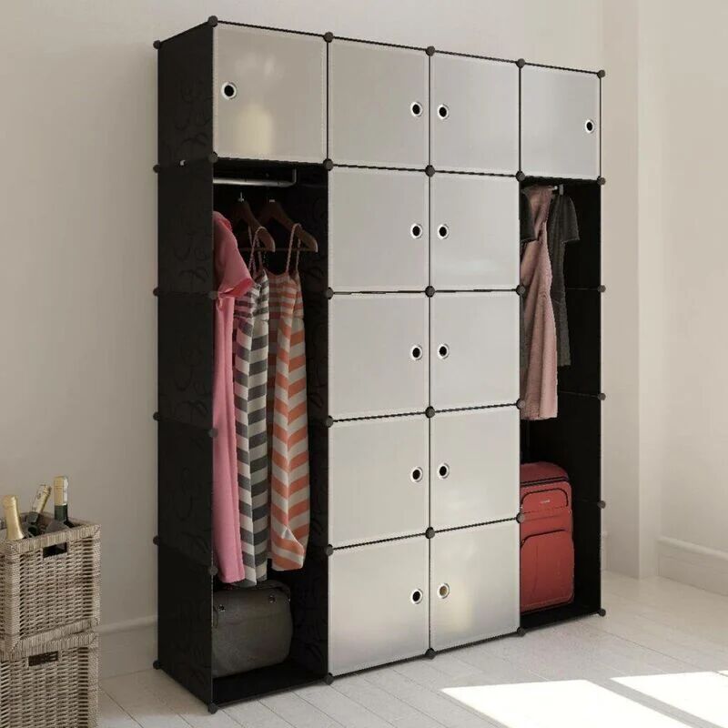 Hommoo Armario modular 14 compartimentos negro y blanco 37x146x180,5cm