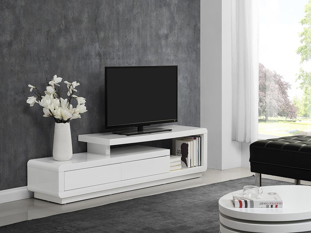 Unique Mueble TV ARTABAN - 2 cajones - MDF lacado - Blanco