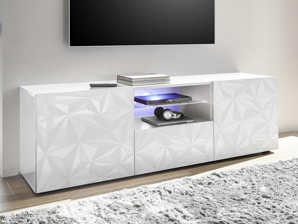 Unique Mueble TV ERIS - LEDs - 2 puertas y 1 cajón - Blanco lacado