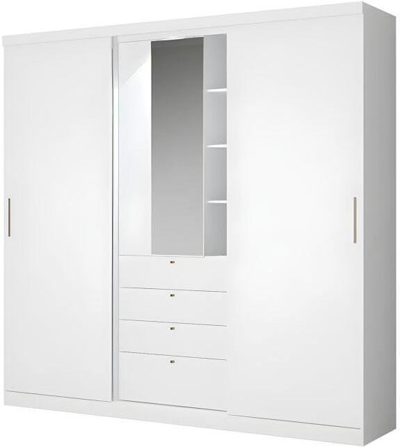 Unique Armario BODIL - puertas correderas - Espejo y cajones - Largo 240cm - Blanco