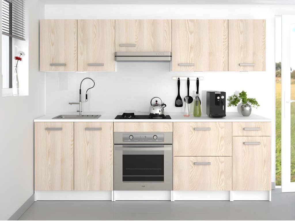 Unique Cocina completa - Con encimera 240 cm - Natural claro y Blanco - TRATTORIA