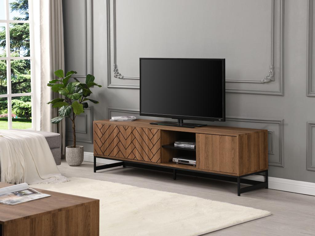 Unique Mueble TV con 3 puertas y 2 estantes - MDF - Natural y negro - CARATANA