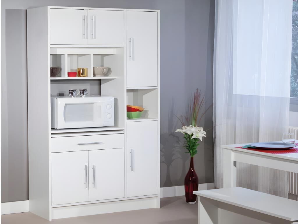 Unique Aparador de cocina MADY - 5 puertas y 1 cajón - Color blanco