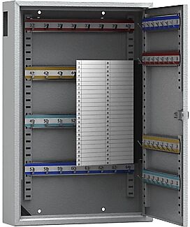 kaiserkraft Armario para llaves, pintado en gris, con ranura de introducción, con 64 ganchos