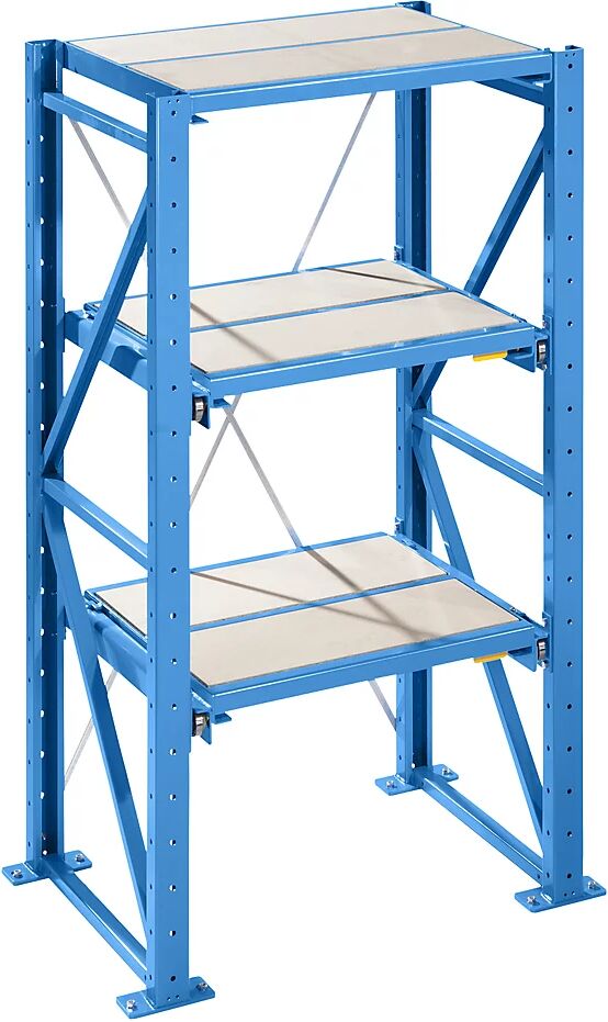 LISTA Estantería con bandejas extraíbles para cargas pesadas, anchura de bandeja extraíble 890 mm, profundidad 860 mm, estantería básica, azul luminoso